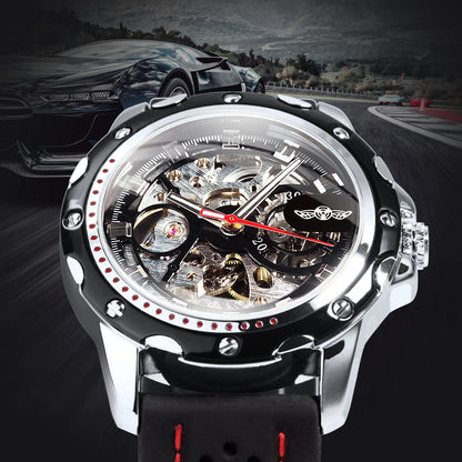 Montre automatique pour homme WINNER – Modèle mécanique squelette, aiguilles luminescentes, bracelet en caoutchouc, style sportif et luxueux, idéale pour les activités en plein air