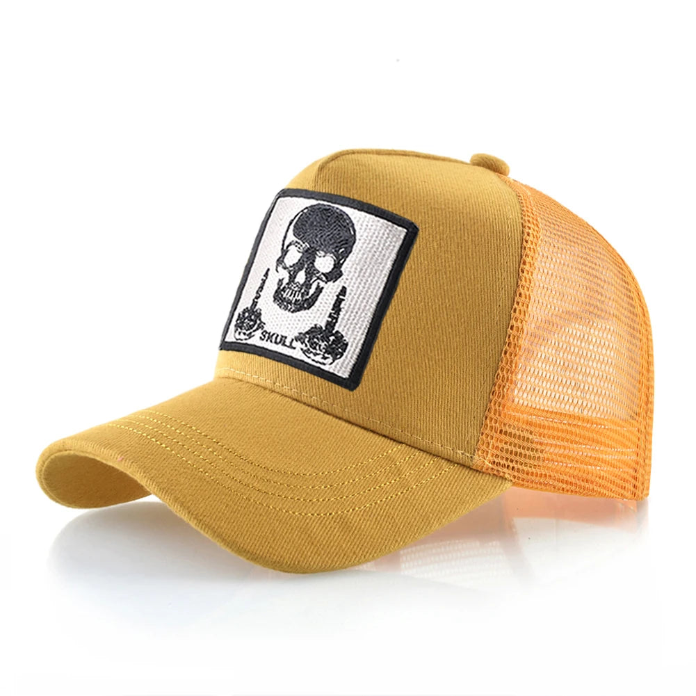 Мъжка бейзболна шапка с бродерия, емблема с череп, Snapback, хип-хоп, Trucker шапка; Дамска шапка за четири сезона, за външни дейности, дишаща, с козирка, шапки „Bone“