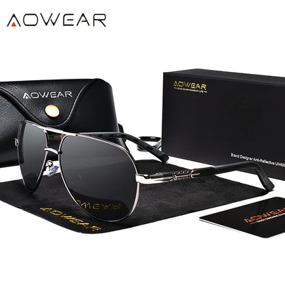 AOWEAR Aviation Polarized Sunglasses Men Aluminum Driving Mirror Sun Glasses Male Brand Designer Retro Eyewear Accessories gafas