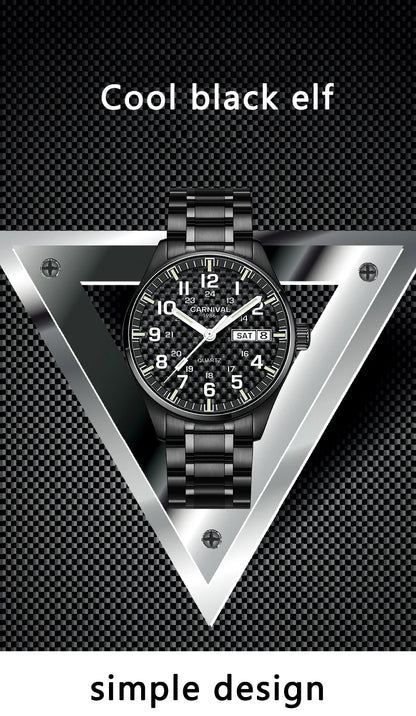 Reloj CARNIVAL de marca de lujo para hombre, reloj de cuarzo con manecillas luminosas, resistente al agua, de acero inoxidable macizo, Relogio Masculino 8638