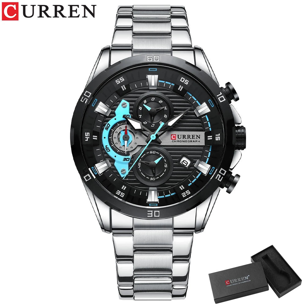 CURREN Men Watch Top Brand Luxury Sports Quartz Mens Watches Full Steel Waterproof Chronograph Wristwatch Men Relogio Masculino