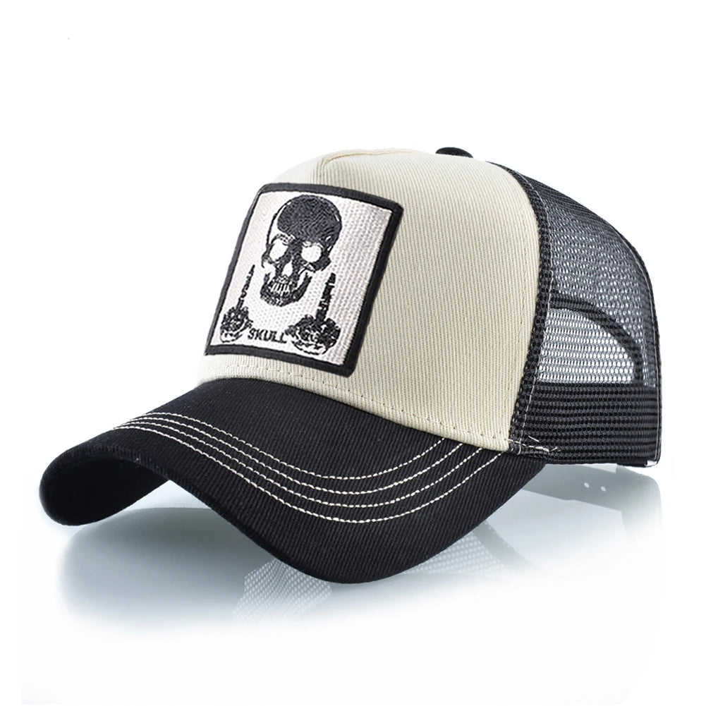 Мъжка бейзболна шапка с бродерия, емблема с череп, Snapback, хип-хоп, Trucker шапка; Дамска шапка за четири сезона, за външни дейности, дишаща, с козирка, шапки „Bone“