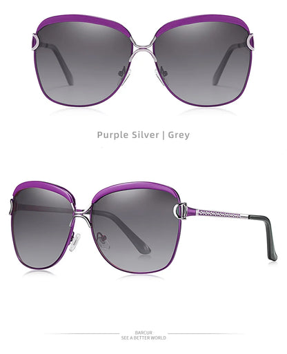 BARCUR Polarized Ladies Sunglasses Women Gradient Lens Round Sun Glasses Square Luxury Brand Oculos Lunette De Soleil Femme
