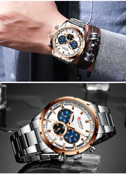 CURREN herenhorloge – Luxe sportchronograaf, quartz uurwerk, volledig van staal, waterdicht