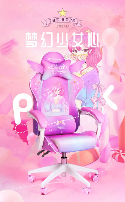 Rose Pink Gaming Chair E-Sports Computer Chair with Footrest, Ergonomic Office Chair, Adjustable Height Swivel Gamer Chair for Home & Office