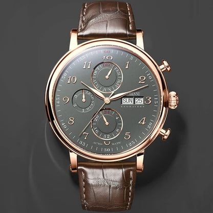 Relógio masculino mecânico automático LOBINNI Luxury Brand Switzerland com calendário perpétuo, vidro de safira e mostrador multifunções L13019-8