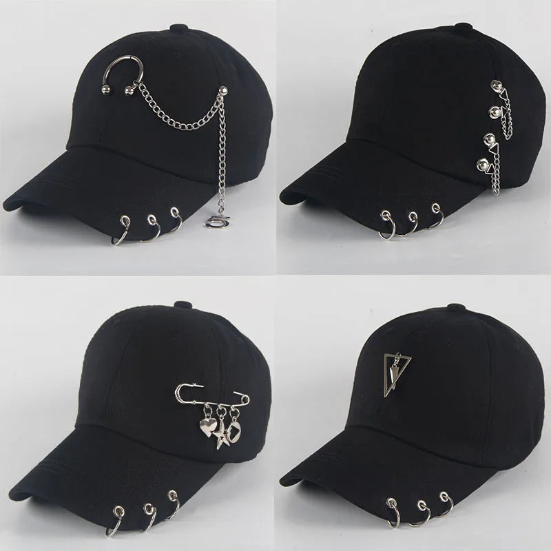 Modna bawełniana czapka z daszkiem w stylu hip-hopowym, kreatywne czapki z piercingsem, czapki punkowe, czapki dla dorosłych na co dzień, jednolite, regulowane, unisex, czapki typu snapback