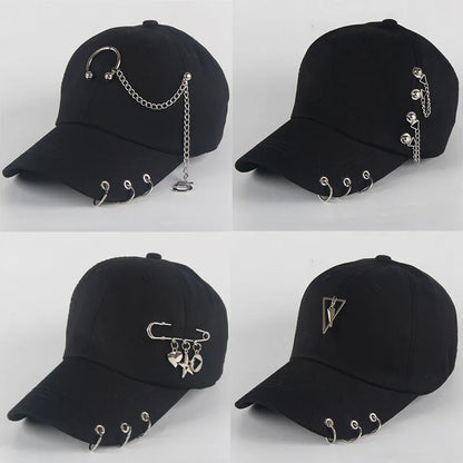 Modna bawełniana czapka z daszkiem w stylu hip-hopowym, kreatywne czapki z piercingsem, czapki punkowe, czapki dla dorosłych na co dzień, jednolite, regulowane, unisex, czapki typu snapback