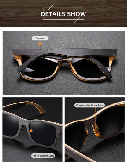 GM 100% Natural Skateboard  Wooden Sunglasses Handmade Polarized Mirror Coating Lenses Eyewear Wood Sunglasses