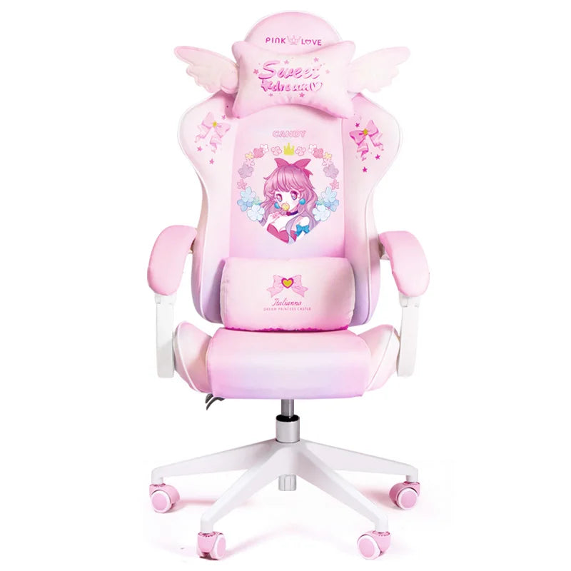 Rose Pink Gaming Chair E-Sports Computer Chair with Footrest, Ergonomic Office Chair, Adjustable Height Swivel Gamer Chair for Home & Office