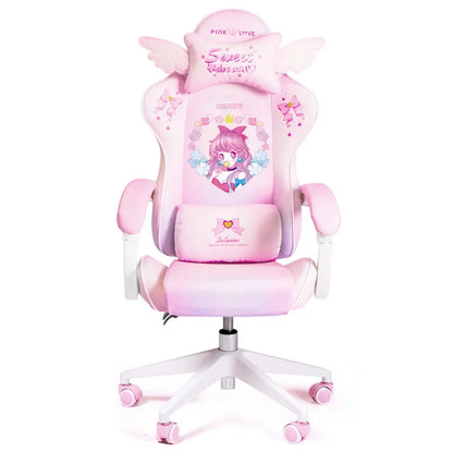 Rose Pink Gaming Chair E-Sports Computer Chair with Footrest, Ergonomic Office Chair, Adjustable Height Swivel Gamer Chair for Home & Office