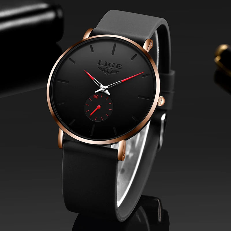 Orologio da uomo LIGE – Stile sportivo e di tendenza, marchio di lusso, impermeabile, design essenziale e ultrasottile, orologio al quarzo da uomo.