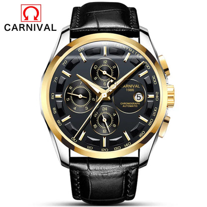 relogio masculino New Carnival Automatic Watches Men Business Mechanical Clock Leather Strap Waterproof Luxuey Brand Clock