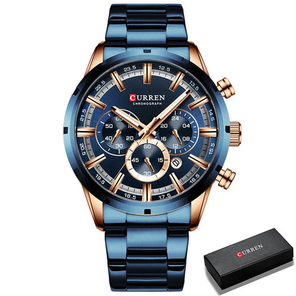 CURREN herenhorloge – Luxe sportchronograaf, quartz uurwerk, volledig van staal, waterdicht