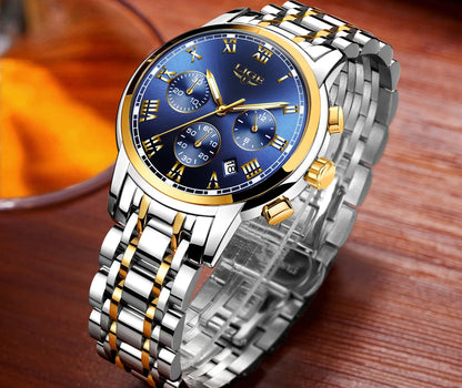 Montre pour homme LIGE – Chronographe de luxe, style sport décontracté, étanche, entièrement en acier, mouvement à quartz