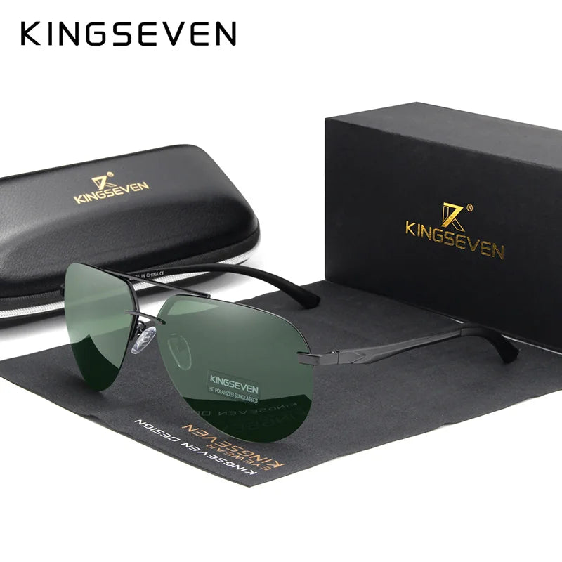 KINGSEVEN Aluminum Magnesium Polarized Rimless Lens Sunglasses For Men High Definition Retro Women Eyewear Oculos de sol
