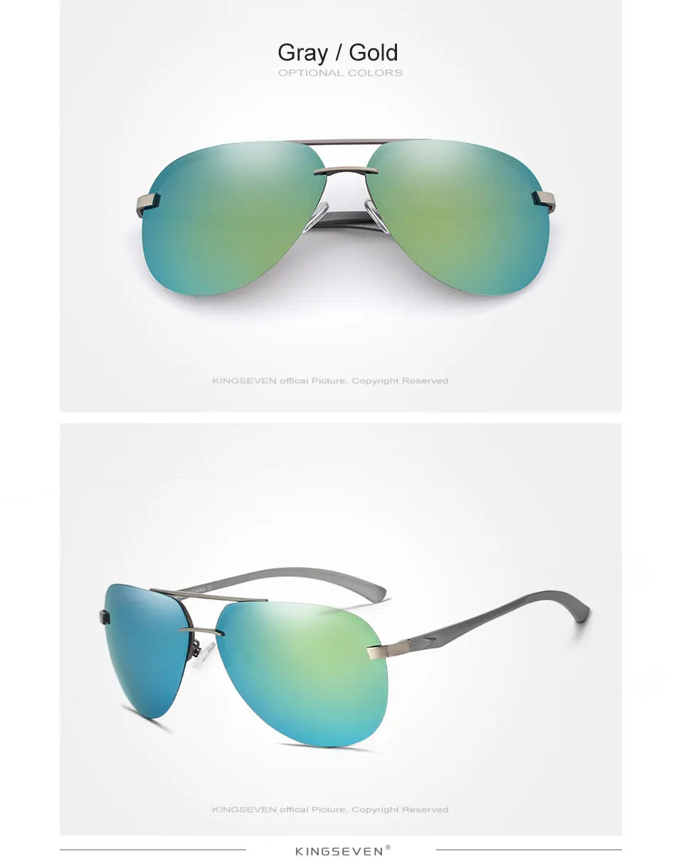 KINGSEVEN Aluminum Magnesium Polarized Rimless Lens Sunglasses For Men High Definition Retro Women Eyewear Oculos de sol