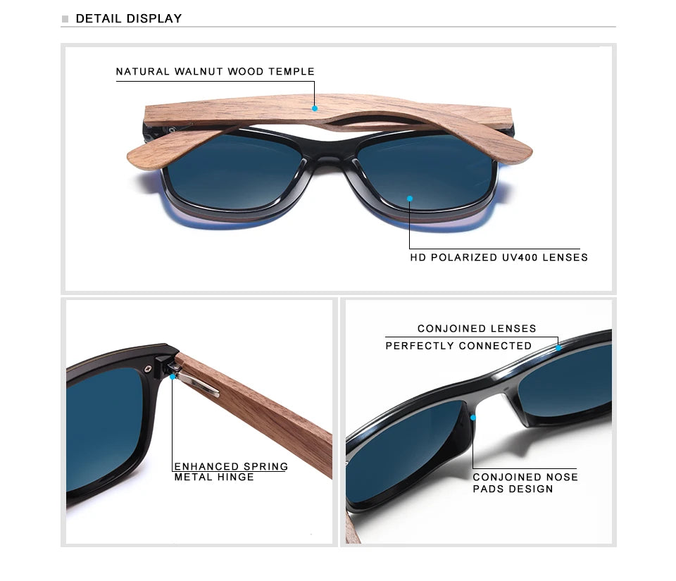KINGSEVEN 2024 Luxury Walnut Wood Sunglasses Polarized Wooden Brand Designer Rimless Mirrored Square Sun Glasses For Women/Men