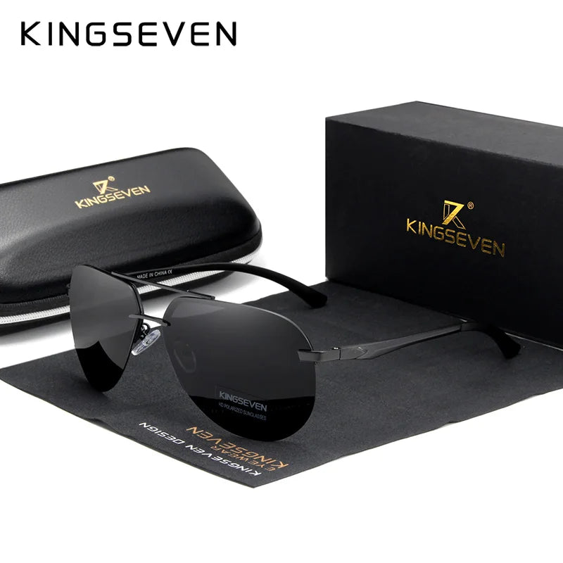KINGSEVEN Aluminum Magnesium Polarized Rimless Lens Sunglasses For Men High Definition Retro Women Eyewear Oculos de sol
