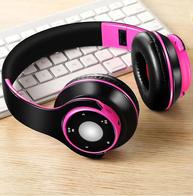 Casque audio sans fil Bluetooth pliable et coloré avec microphone et lecteur de carte TF pour enfants, femmes et hommes