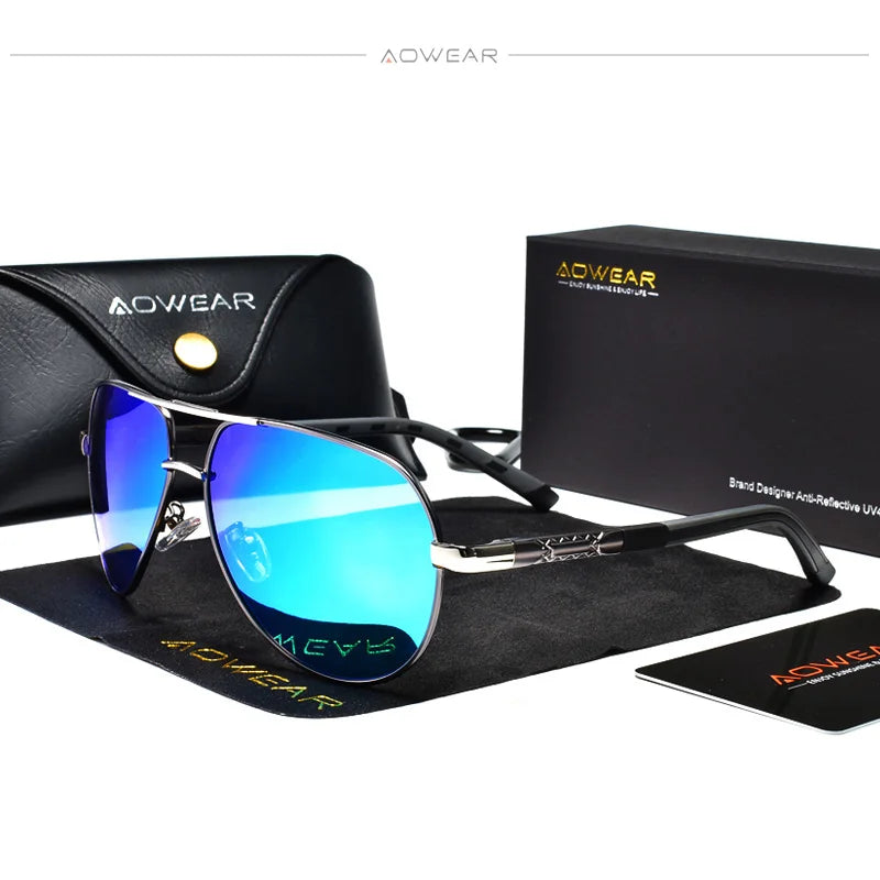 AOWEAR Aviation Polarized Sunglasses Men Aluminum Driving Mirror Sun Glasses Male Brand Designer Retro Eyewear Accessories gafas