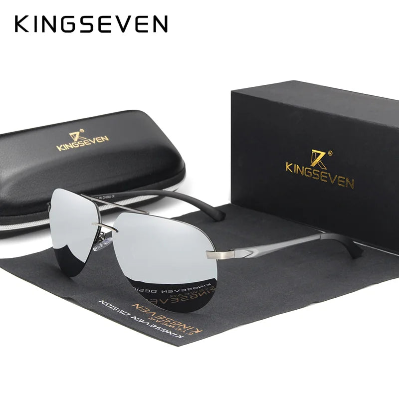 KINGSEVEN Aluminum Magnesium Polarized Rimless Lens Sunglasses For Men High Definition Retro Women Eyewear Oculos de sol