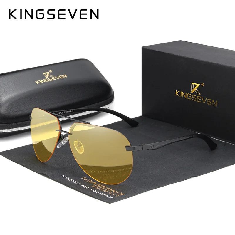 KINGSEVEN Aluminum Magnesium Polarized Rimless Lens Sunglasses For Men High Definition Retro Women Eyewear Oculos de sol