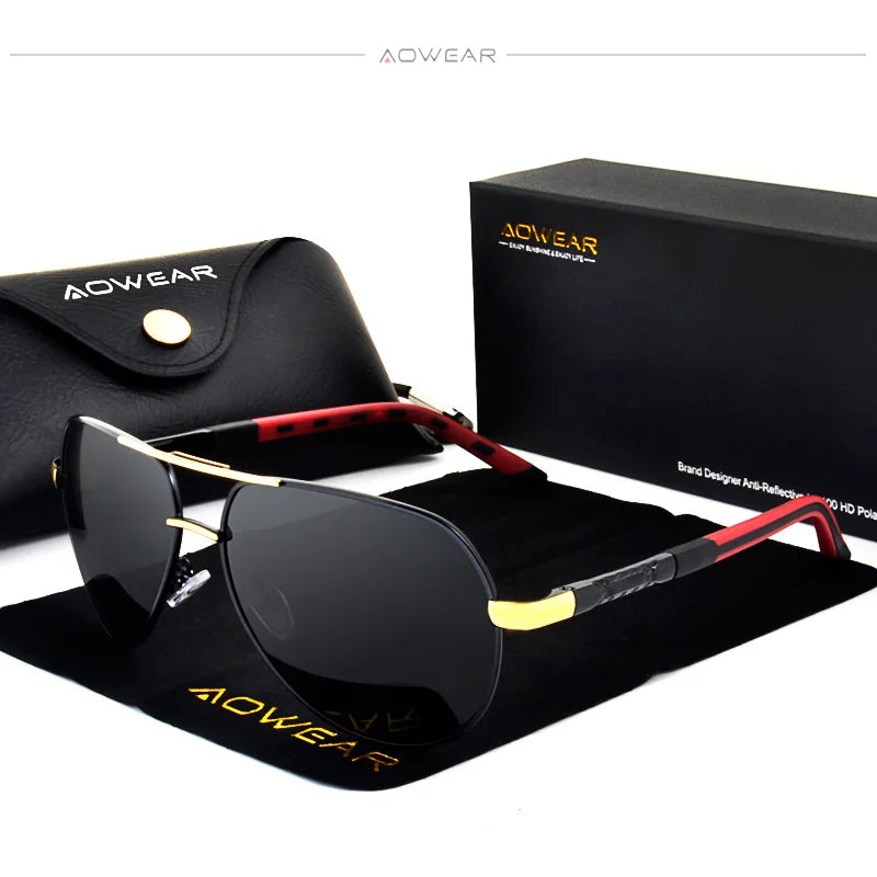 AOWEAR Aviation Polarized Sunglasses Men Aluminum Driving Mirror Sun Glasses Male Brand Designer Retro Eyewear Accessories gafas