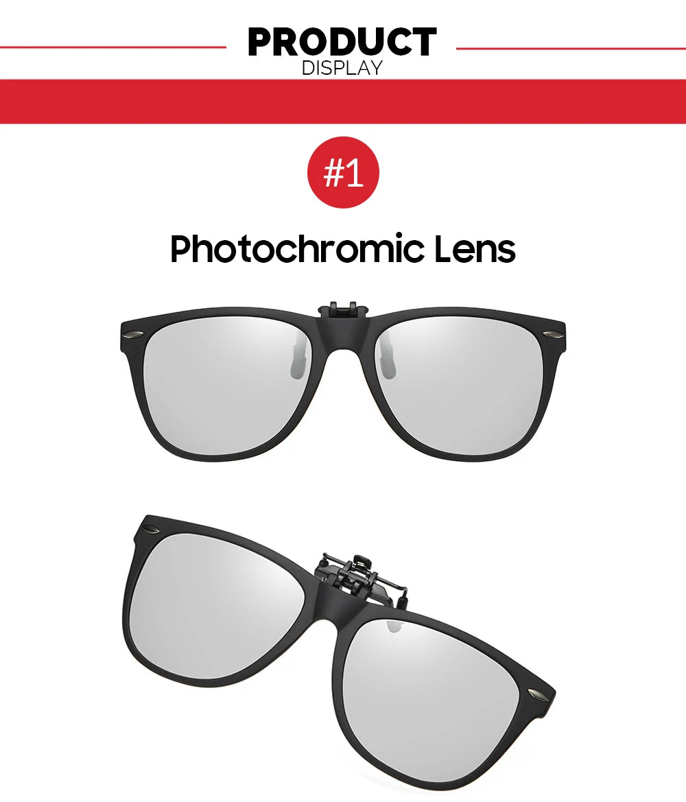 VIVIBEE Men Photochromic Polarized Lens Flip Up Clip on Sunglasses Women Driving Sun Glasses with Clips 2026 Trending Product