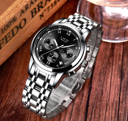 Montre pour homme LIGE – Chronographe de luxe, style sport décontracté, étanche, entièrement en acier, mouvement à quartz