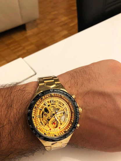 Winner herreur – Sportligt design, detaljeret urkrans, trendy stil, prestigefyldt mærke, automatisk ur med synligt urværk (skeletur)