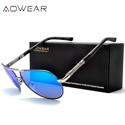 AOWEAR Aviation Polarized Sunglasses Men Aluminum Driving Mirror Sun Glasses Male Brand Designer Retro Eyewear Accessories gafas
