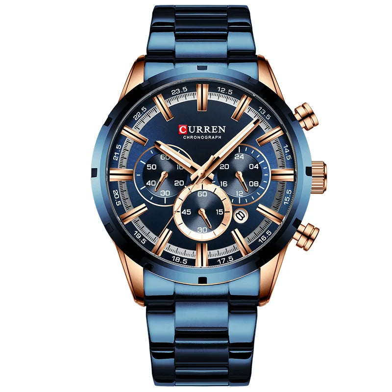 CURREN herenhorloge – Luxe sportchronograaf, quartz uurwerk, volledig van staal, waterdicht