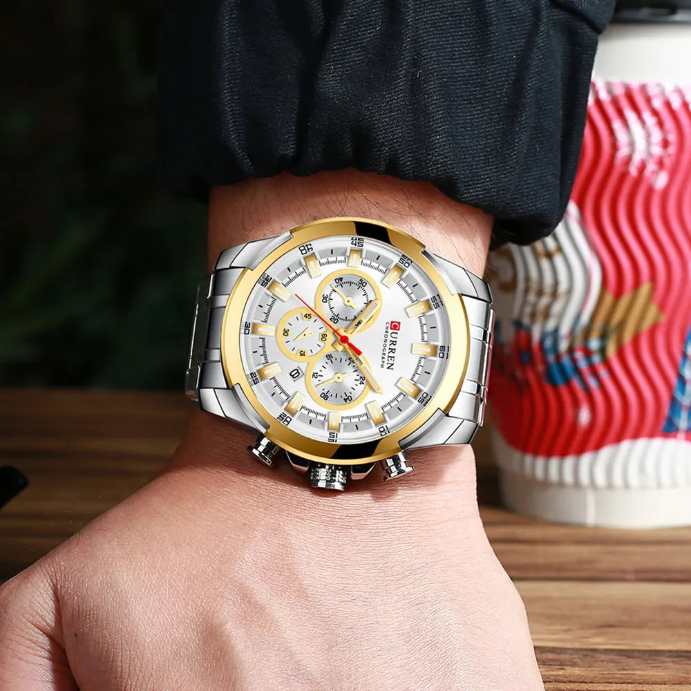 CURREN Montres pour hommes Top marque grande montre de sport de luxe hommes montres à quartz en acier militaire chronographe or conception horloge masculine