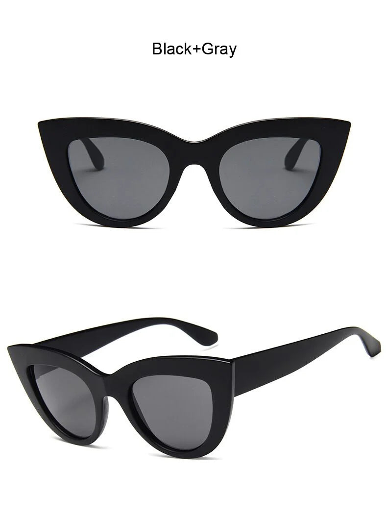 New Retro Fashion Sunglasses Woman Brand Designer Vintage Cat Eye Black Sun Glasses Female Lady UV400 Oculos