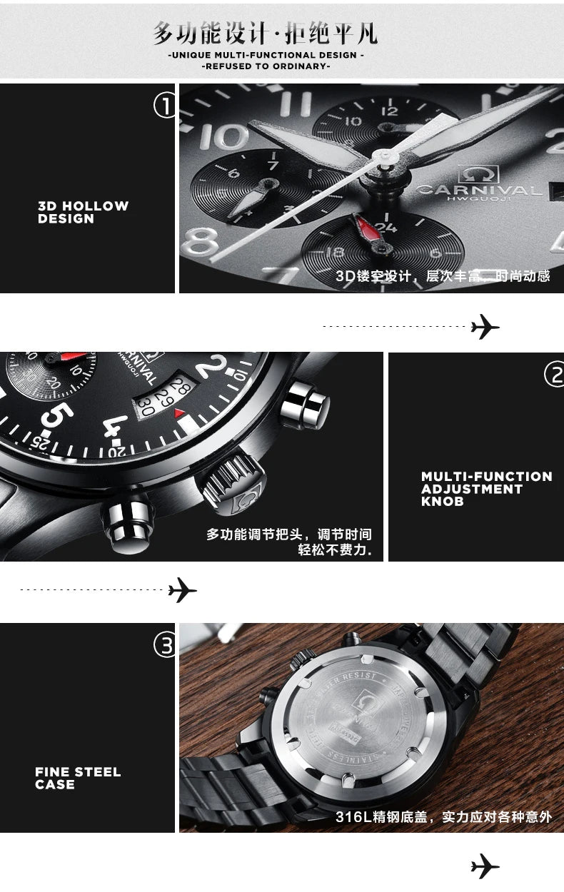 Chronograph luminous military running sport full steel men stop watch genuine leather strap luxury brand watches sapphire reloj