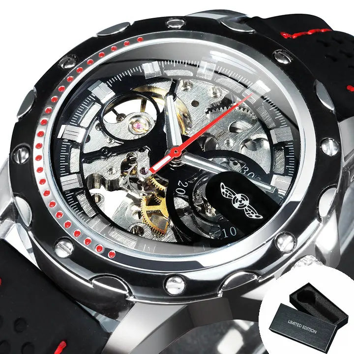 Montre automatique pour homme WINNER – Modèle mécanique squelette, aiguilles luminescentes, bracelet en caoutchouc, style sportif et luxueux, idéale pour les activités en plein air