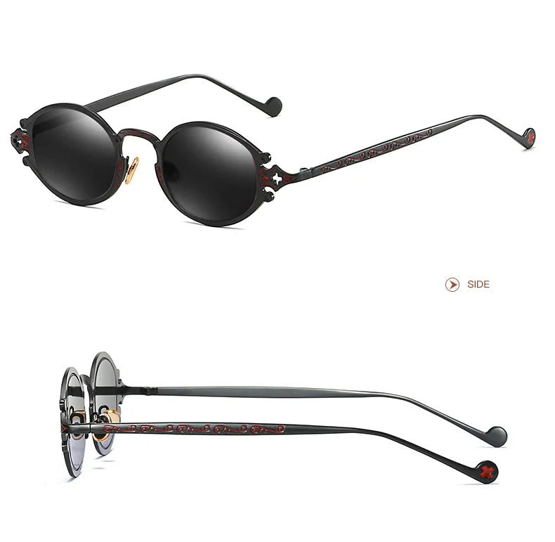 new cateye street shoot man sunglasses women retro steampunk glasses gothic oval Metal frame carved sunglasses Gafas sol mujer