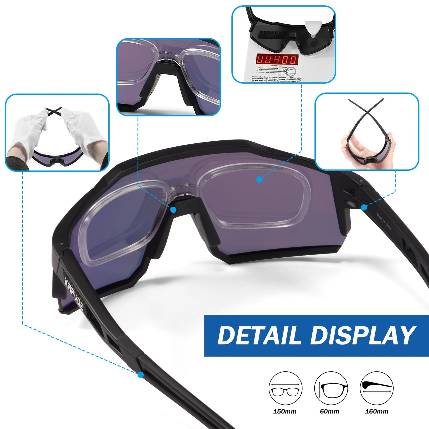 Kapvoe Cycling Glasses Bike Cycling Goggles Outdoor UV400 Cycling Sunglasses Sports Built-in Myopia Frame MTB Bicycle Glasses