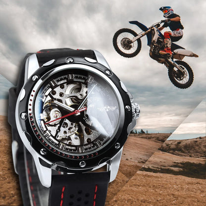 Montre automatique pour homme WINNER – Modèle mécanique squelette, aiguilles luminescentes, bracelet en caoutchouc, style sportif et luxueux, idéale pour les activités en plein air