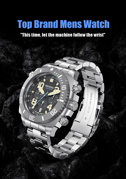 FeelNever Sport Automatic Movement Quartz Watch Stainless Steel Sapphire Crystal Watches Men 500M Waterproof Clocks Reloj Hombre