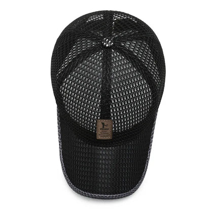 Letní unisex kšiltovka pro muže a ženy na rybaření, prodyšná síťovaná snapback čepice, černá ležérní sportovní kšiltovka