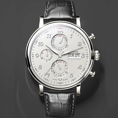Relógio masculino mecânico automático LOBINNI Luxury Brand Switzerland com calendário perpétuo, vidro de safira e mostrador multifunções L13019-8