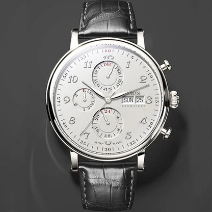 Relógio masculino mecânico automático LOBINNI Luxury Brand Switzerland com calendário perpétuo, vidro de safira e mostrador multifunções L13019-8