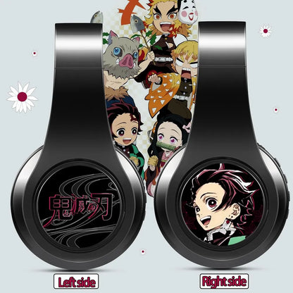 Demon Slayer Kamado Tanjirou Anime Bluetooth Headphones – Wireless Gaming Headset with Mic, TF Card Support, Deep Bass Anime Earphones V5.0