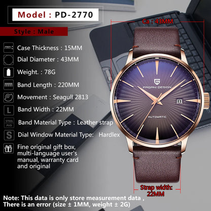 2026 New PAGANI DESIGN Men's Watches Fashion Sports Gold Watch For Men Automatic Mechanical Wristwatches Men Waterproof Leather