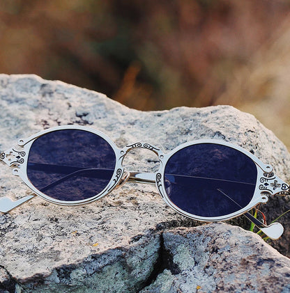 new cateye street shoot man sunglasses women retro steampunk glasses gothic oval Metal frame carved sunglasses Gafas sol mujer