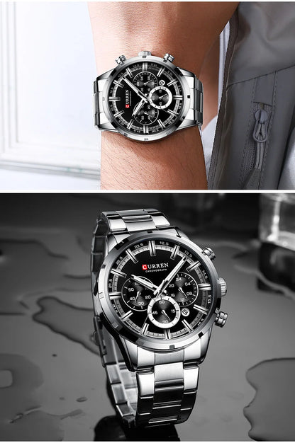 CURREN herenhorloge – Luxe sportchronograaf, quartz uurwerk, volledig van staal, waterdicht