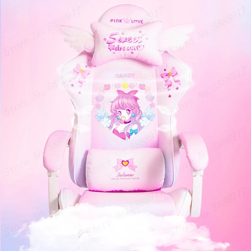 Rose Pink Gaming Chair E-Sports Computer Chair with Footrest, Ergonomic Office Chair, Adjustable Height Swivel Gamer Chair for Home & Office