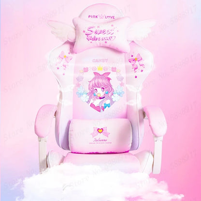 Rose Pink Gaming Chair E-Sports Computer Chair with Footrest, Ergonomic Office Chair, Adjustable Height Swivel Gamer Chair for Home & Office